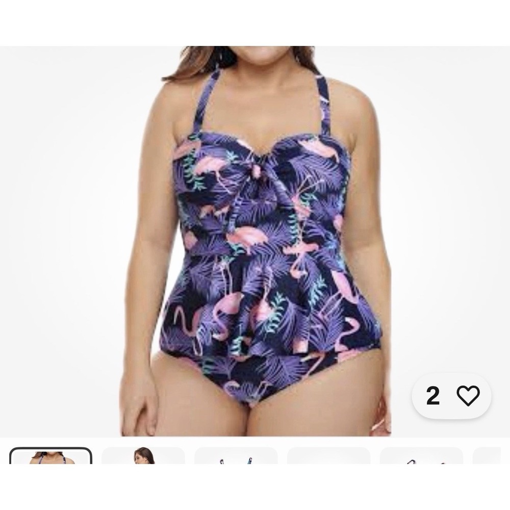 Womens Purple Plus Ruffled Tankini w/ Adjustable Straps Flamingo 3xl 559